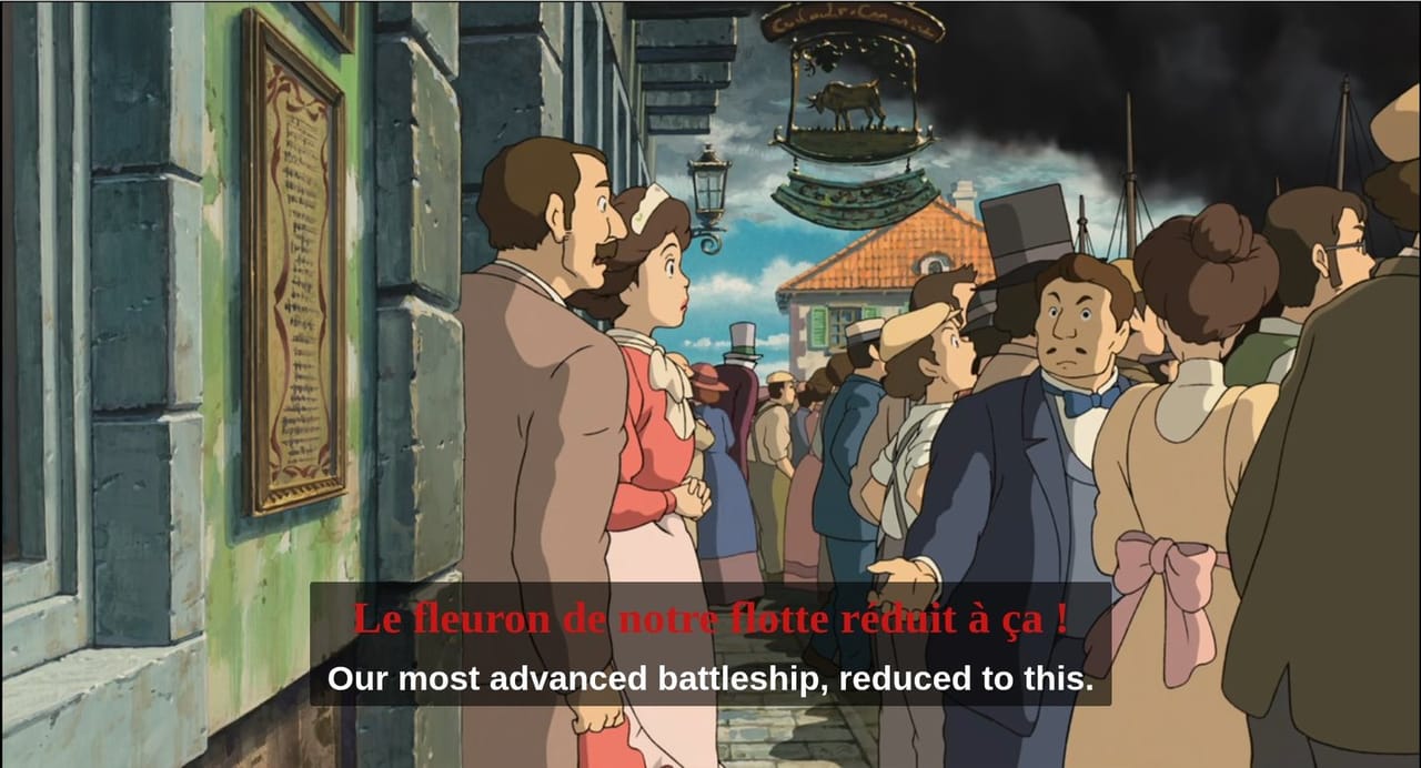 Netflix with the player controls hidden: the two subtitle lines sit low in the picture, on their translucent background.