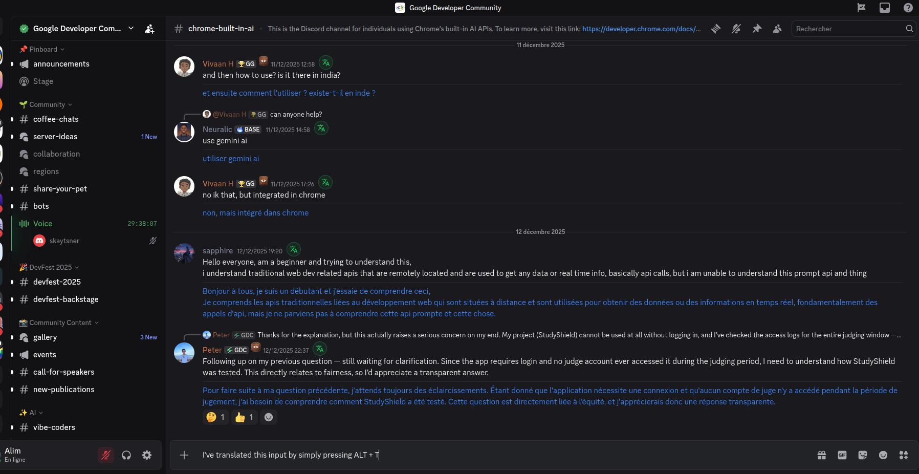 Discord translation interface