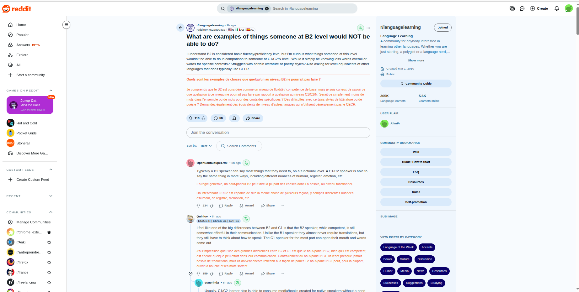 Reddit translation interface
